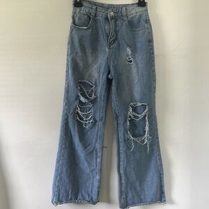 Light Wash Baggy Non-branded Ripped Jeans Straight Leg